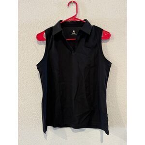 Stelle Women's Size Medium V-Neck Placket Sleeveless Golf Polo Shirt Black NWOT
